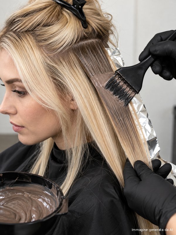 Applicazione controllata di tonalizzante su una sezione di capelli schiariti