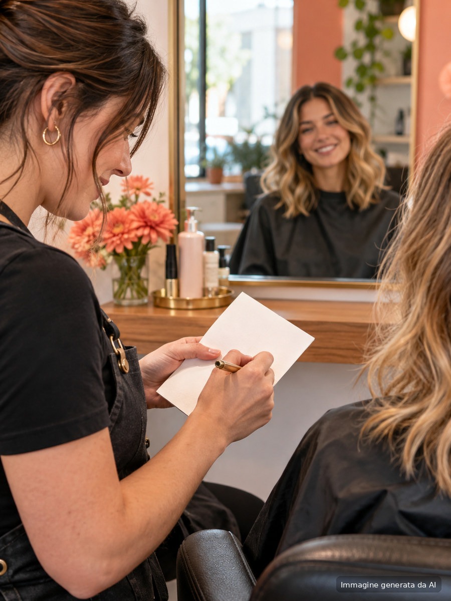 Promemoria di follow-up scritto dalla hairstylist dopo la visita
