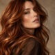 Modella con capelli ramati Auburn Spice lunghi e mossi, ritratto fashion editoriale, immagine generata da AI