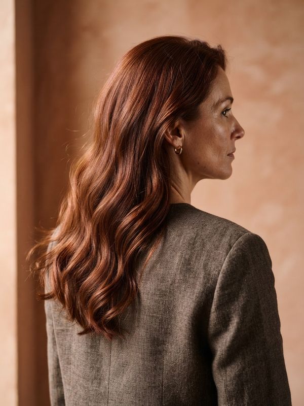 Look Auburn Spice con ricche tonalità rosso castano, cannella e mogano