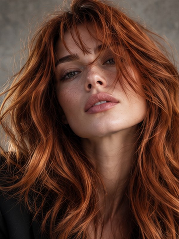 Modella con capelli Auburn Spice ramati, morbidi e naturali