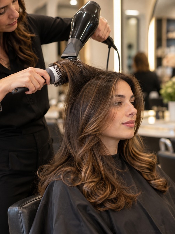 Piega professionale con phon e spazzola tonda in salone
