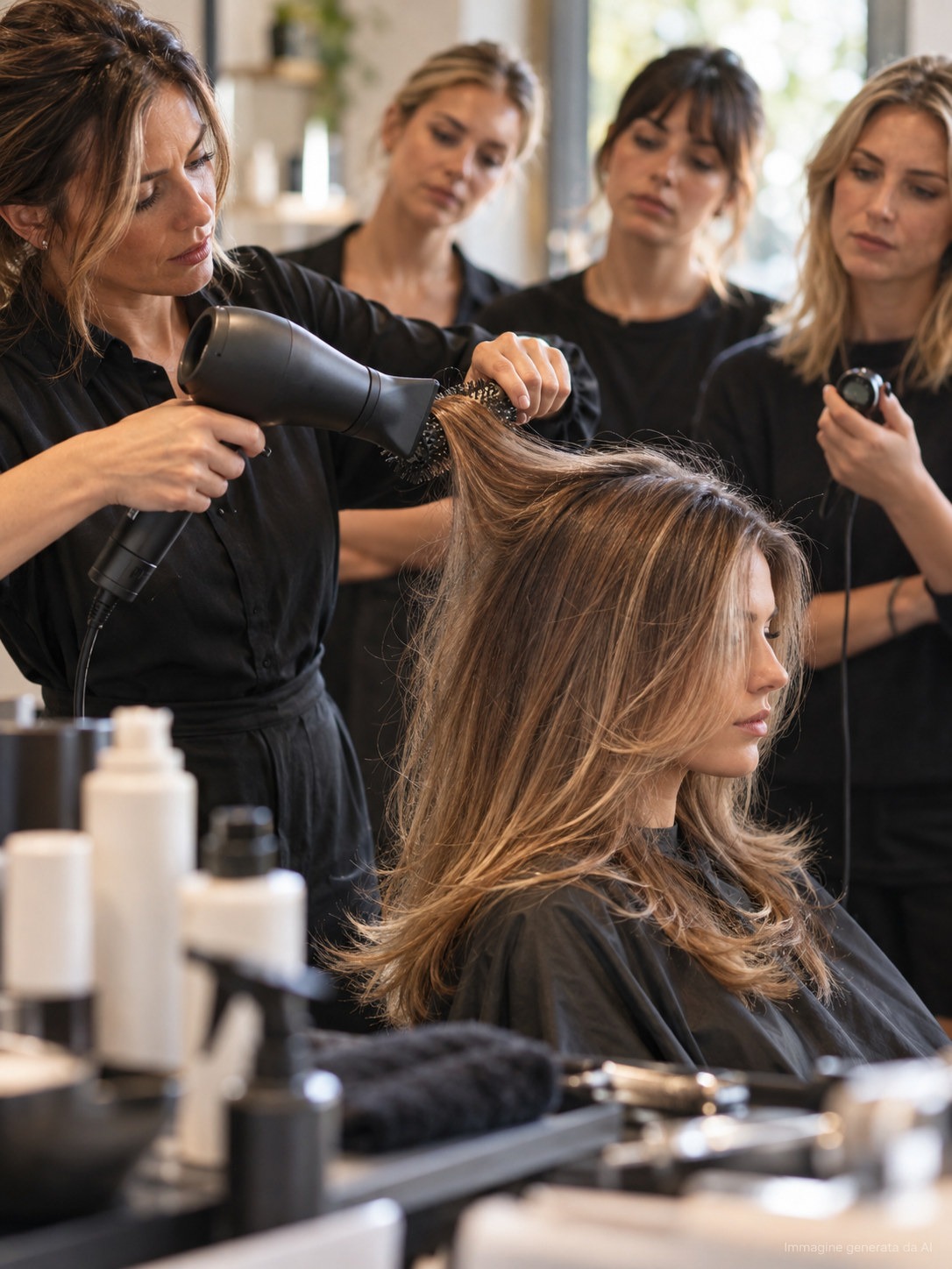 Brand educator training salon staff on technique and service time