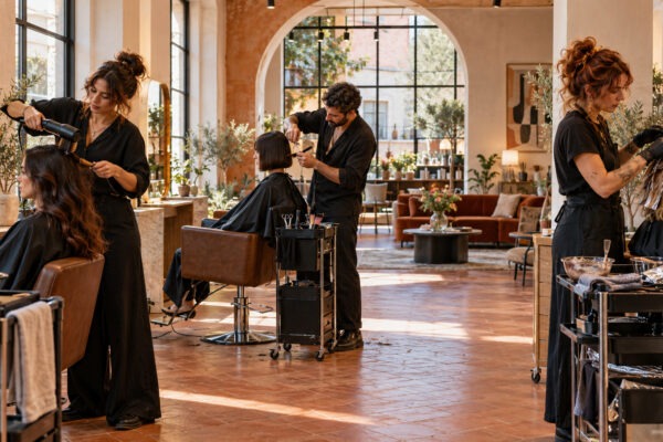 An Italian hair salon where several independent stylists work at their own stations