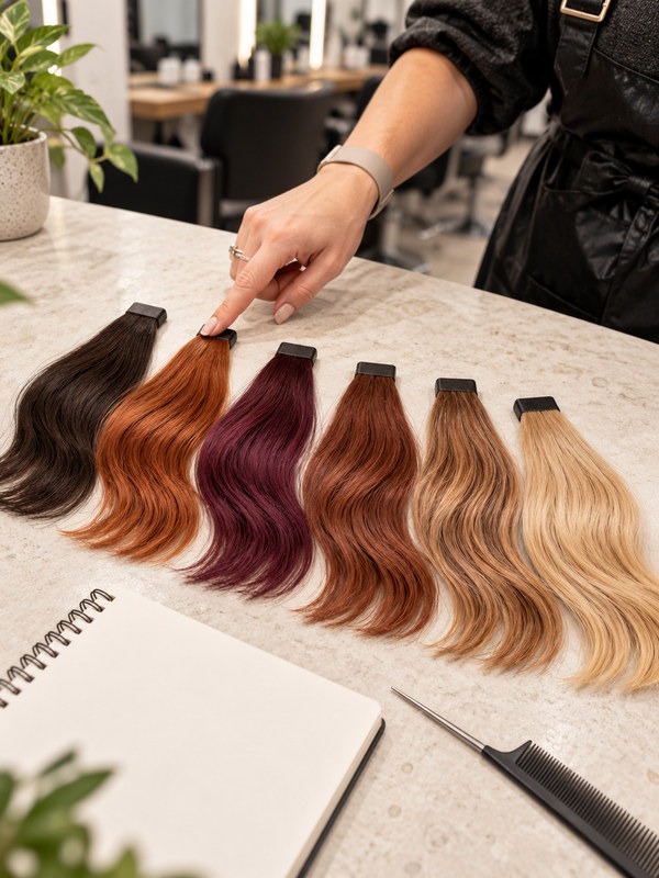 Six warm autumn 2026 hair colour swatches used for salon education