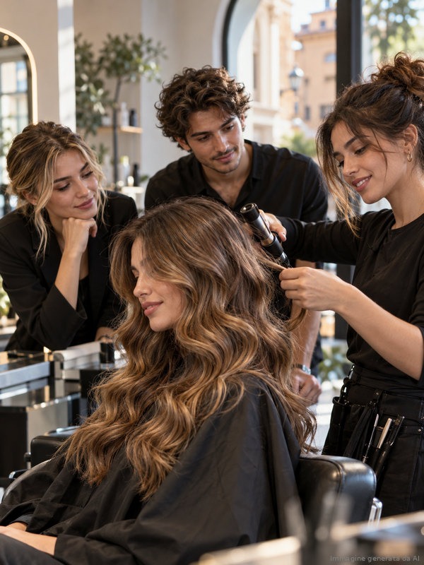 Team giovane di un salone italiano durante una sessione di formazione interna