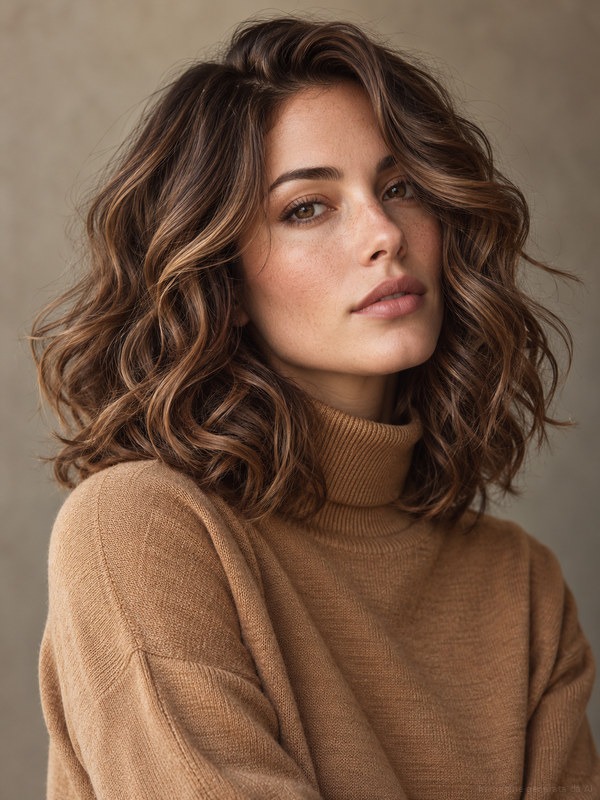 Lob scalato su capelli mossi e ricci morbidi