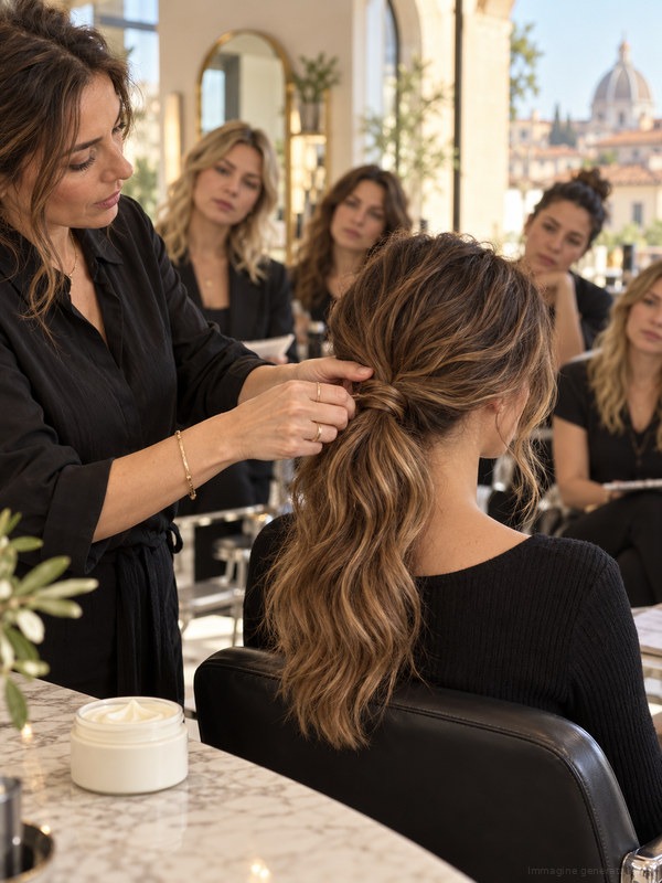 Salon education: a soft low ponytail created on natural wavy texture