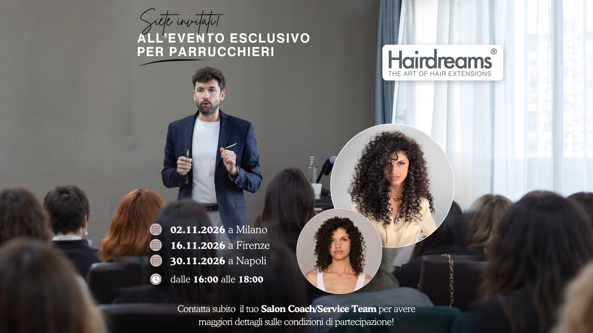 Invito Hairdreams agli eventi per parrucchieri a Milano, Firenze e Napoli