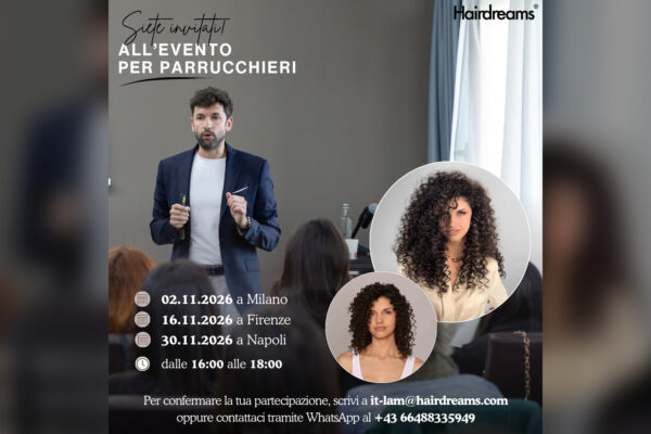 Invito Hairdreams agli incontri per parrucchieri a Milano, Firenze e Napoli nel novembre 2026