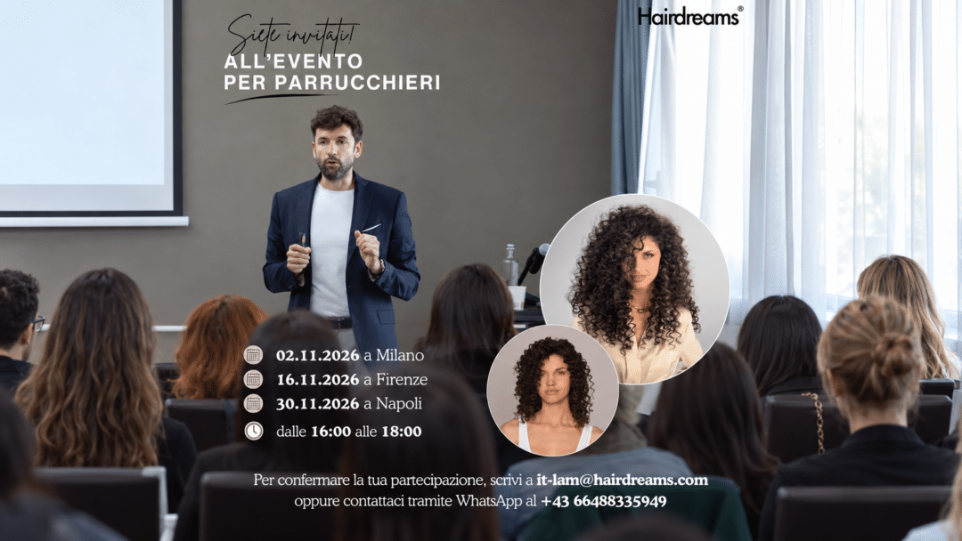 Invito Hairdreams per parrucchieri a Milano, Firenze e Napoli con immagine estesa ai lati