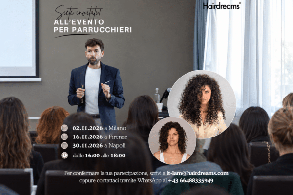 Invito Hairdreams per parrucchieri a Milano, Firenze e Napoli con immagine estesa ai lati