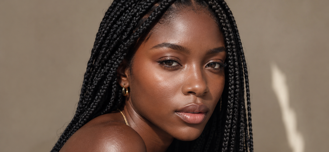 Donna con box braids, treccine afro estive