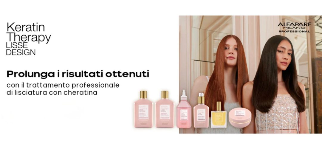 Linea Alfaparf Milano Keratin Therapy Lisse Design per capelli lisci e luminosi, con trattamento alla cheratina professionale.