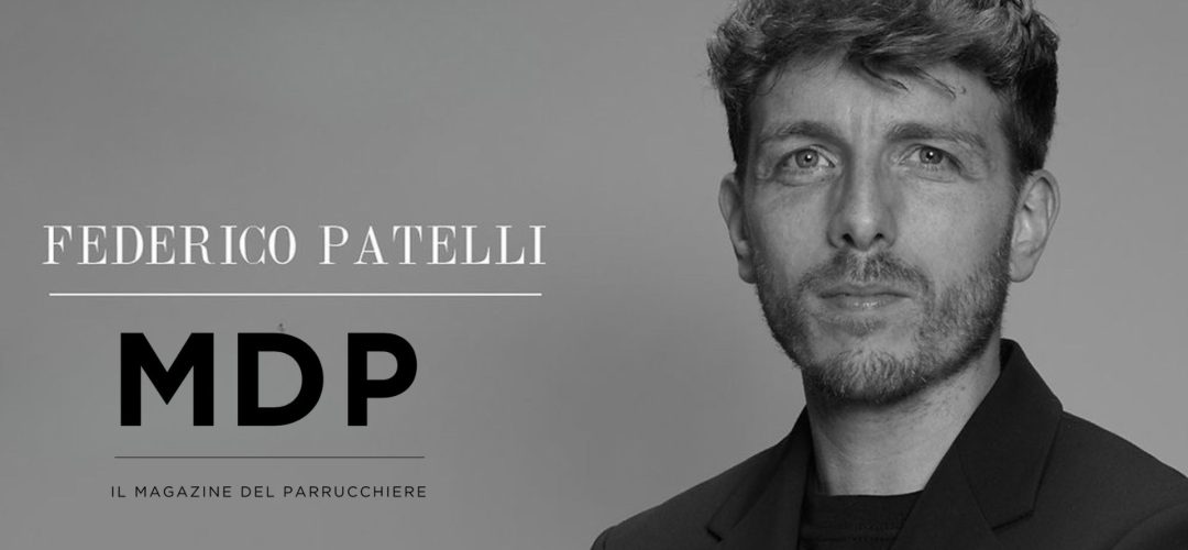 Primo piano in bianco e nero di Federico Patelli, vincitore del British Hairdressing Award, per il lancio della rubrica Education su Il Magazine del Parrucchiere (MDP).