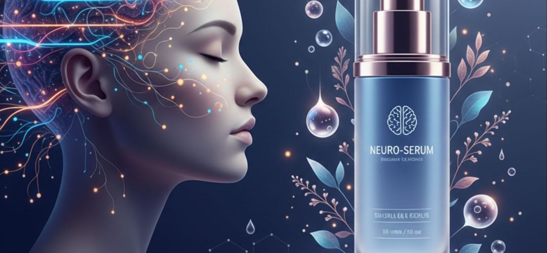 Rappresentazione concettuale di neuro-cosmesi con siero viso e connessioni neurali luminose su profilo femminile - MDP Il Magazine del Parrucchiere.