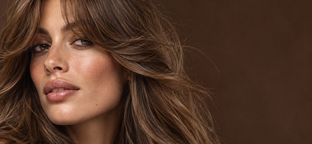 Bombshell bangs lunga e voluminosa con frangia aperta che incornicia il viso