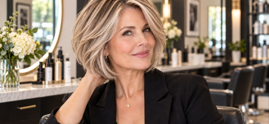 Bob scalato over 50 con volume su capelli fini