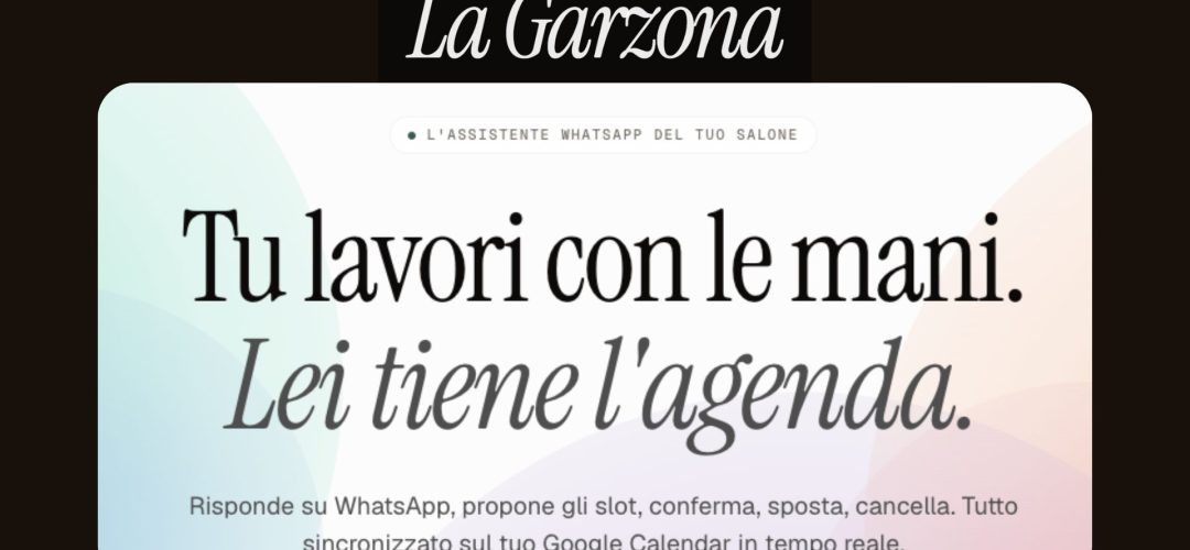 Grafica di presentazione de La Garzona: Tu lavori con le mani, lei tiene l'agenda.