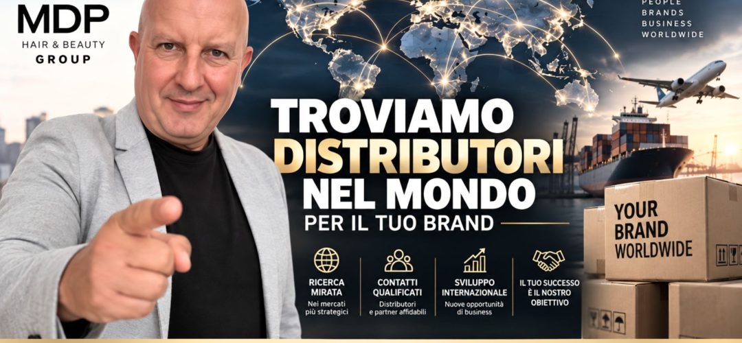 Grafica MDP Hair & Beauty Group: servizio di ricerca distributori esteri e partner commerciali internazionali per brand del settore.