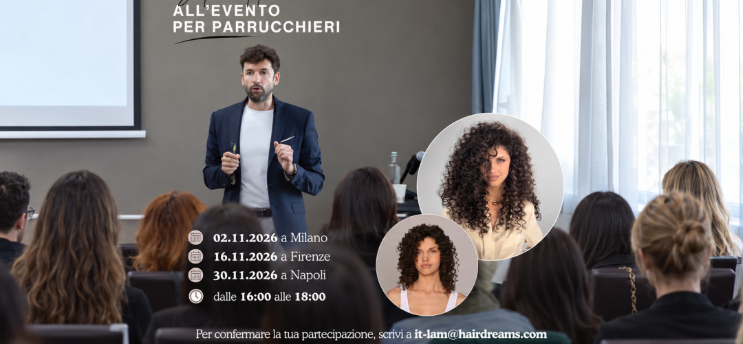 Invito Hairdreams per parrucchieri a Milano, Firenze e Napoli con immagine estesa ai lati