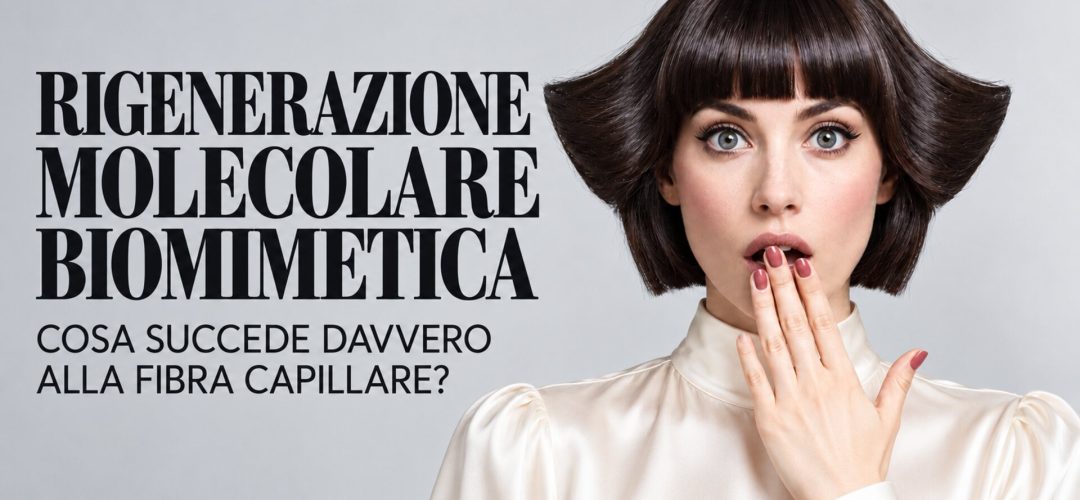 Copertina editoriale con modella europea e titolo sulla rigenerazione molecolare biomimetica